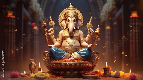 Ganesha Chaturthi, Ganesha illustration, Generative ai © Deep Ai Generation