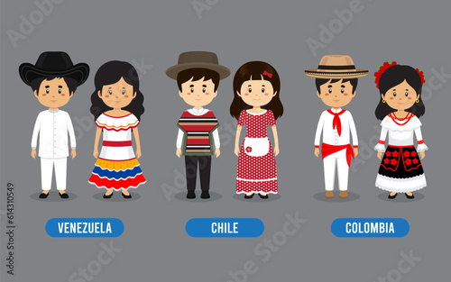 Set of American People Wearing Traditional Outfit