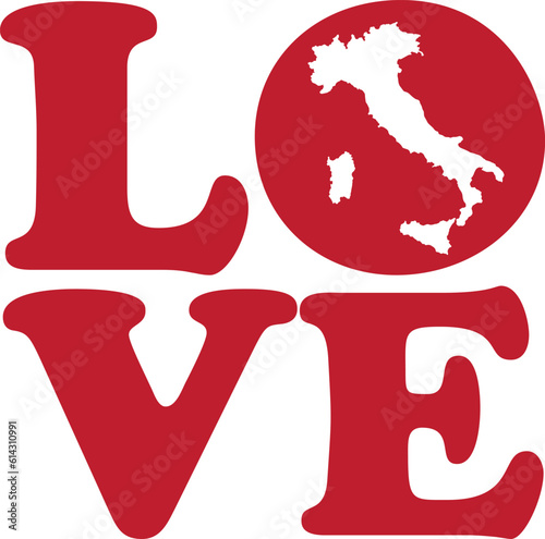 LOVE Italy Red Outline Silhouette Isolated Vector Graphic