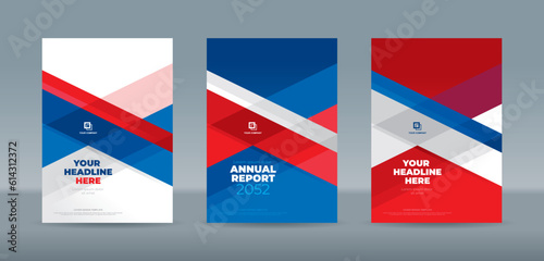 Abstract random transparent rectangle on white red and blue background. A4 size book cover template for annual report, magazine, booklet, proposal, portfolio, brochure, poster