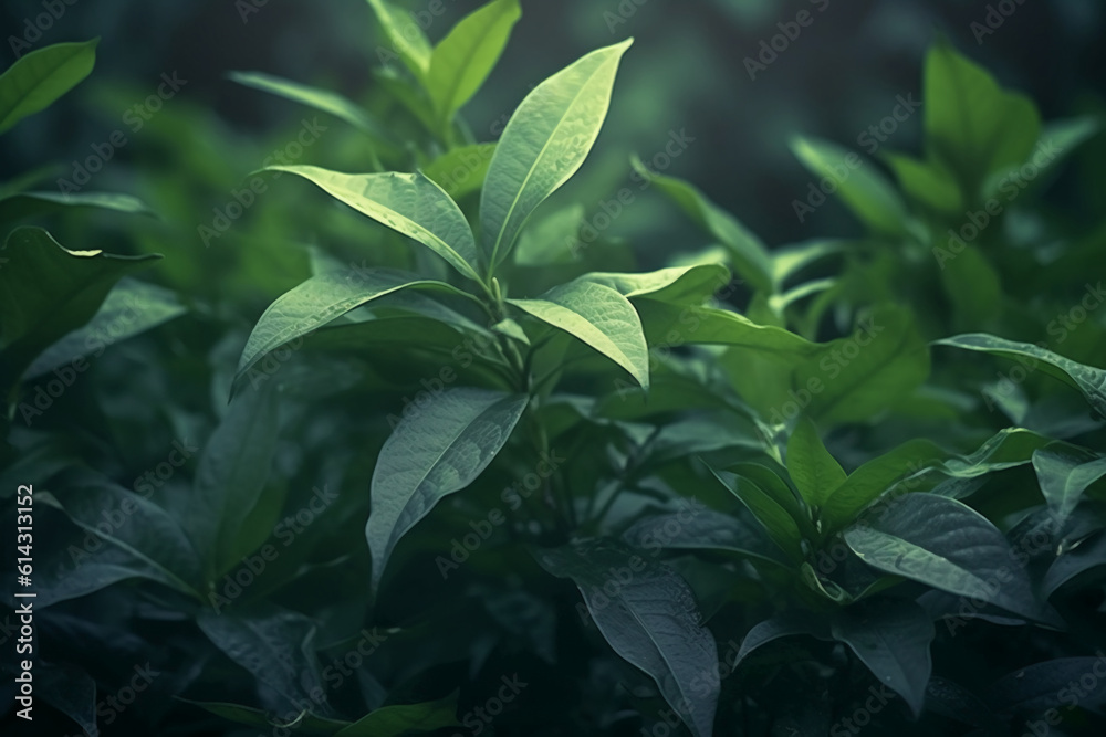 초록색 잎을 근접해서 찍은 사진. 인공지능 생성