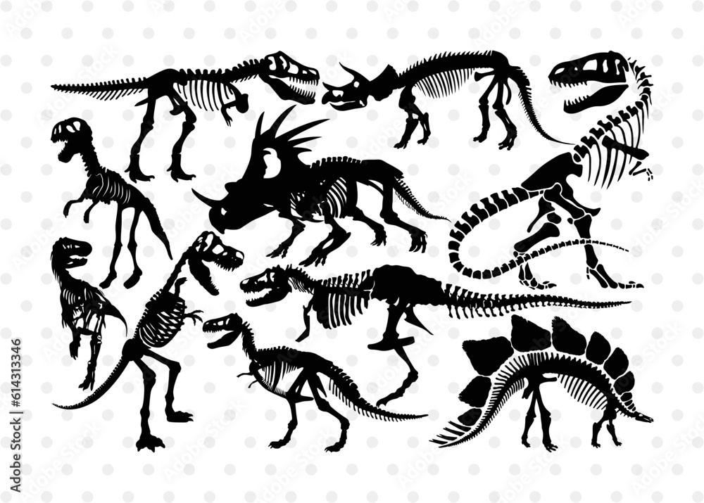 Dinosaur Silhouette, Dinosaur Skeleton SVG, Dinosaur Bones Svg