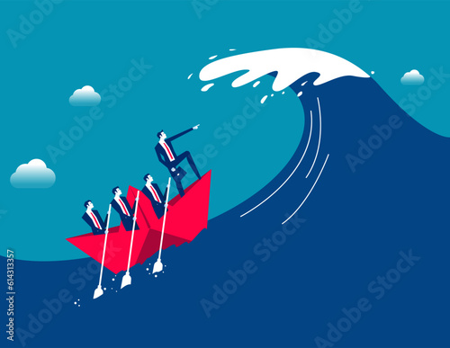 Leadership and courage to win business success. Business teamwork vector illustration