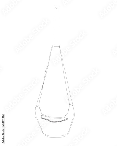Old fashioned, retro style waist bag, fashion accessory from 90s, outline vector illustration isolated on white background. Waist bag, fashion belt pouch contour.