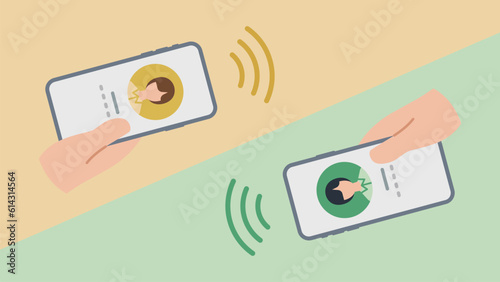 手に持ったスマートフォンで無線通信でマッチング・情報交換