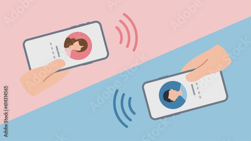 手に持ったスマートフォンで無線通信でマッチング・情報交換