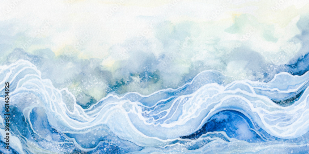 Happy ocean water wave copy space for text.  Blue, teal, turquoise cheerful cartoon wave for pool, ocean beach party or travel. Web banner, backdrop, background graphic.