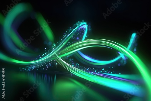 abstract futuristic background with green glowing neon moving high speed wave lines and bokeh lights. Data transfer concept Fantastic wallpaper, Ai Generative