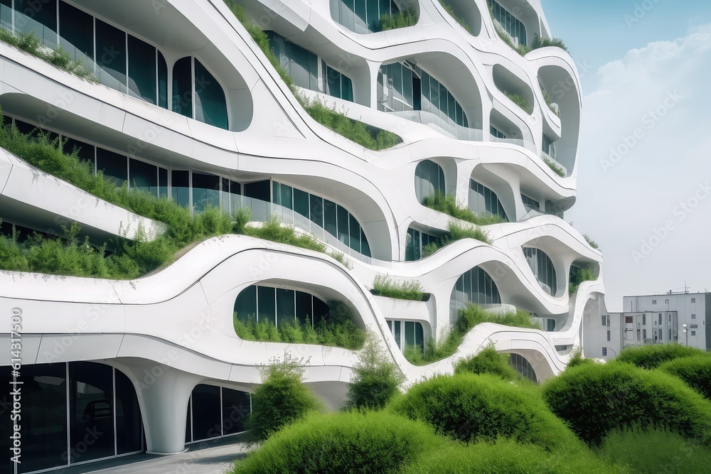 Futuristic Architecture Sustainable Building Design Painted In White
