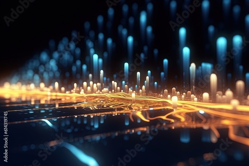 abstract futuristic background with pink blue glowing neon moving high speed wave lines and bokeh lights. Data transfer concept Fantastic wallpaper, Ai Generative © ChickyKai