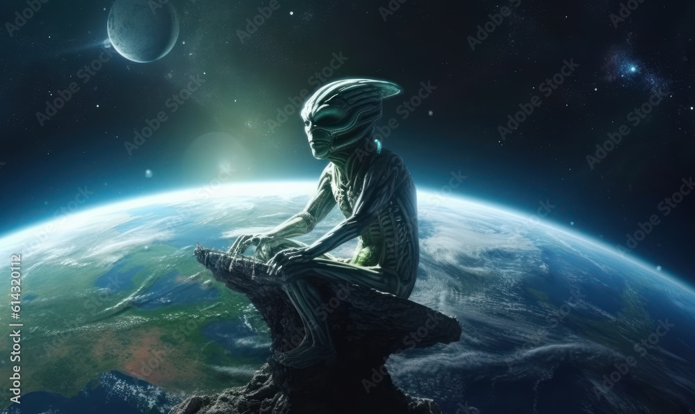Alien Explore the Planet Background, Colorful Illustration. Generative Ai