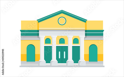 Front view of court house, bank, university or governmental institution. government building.