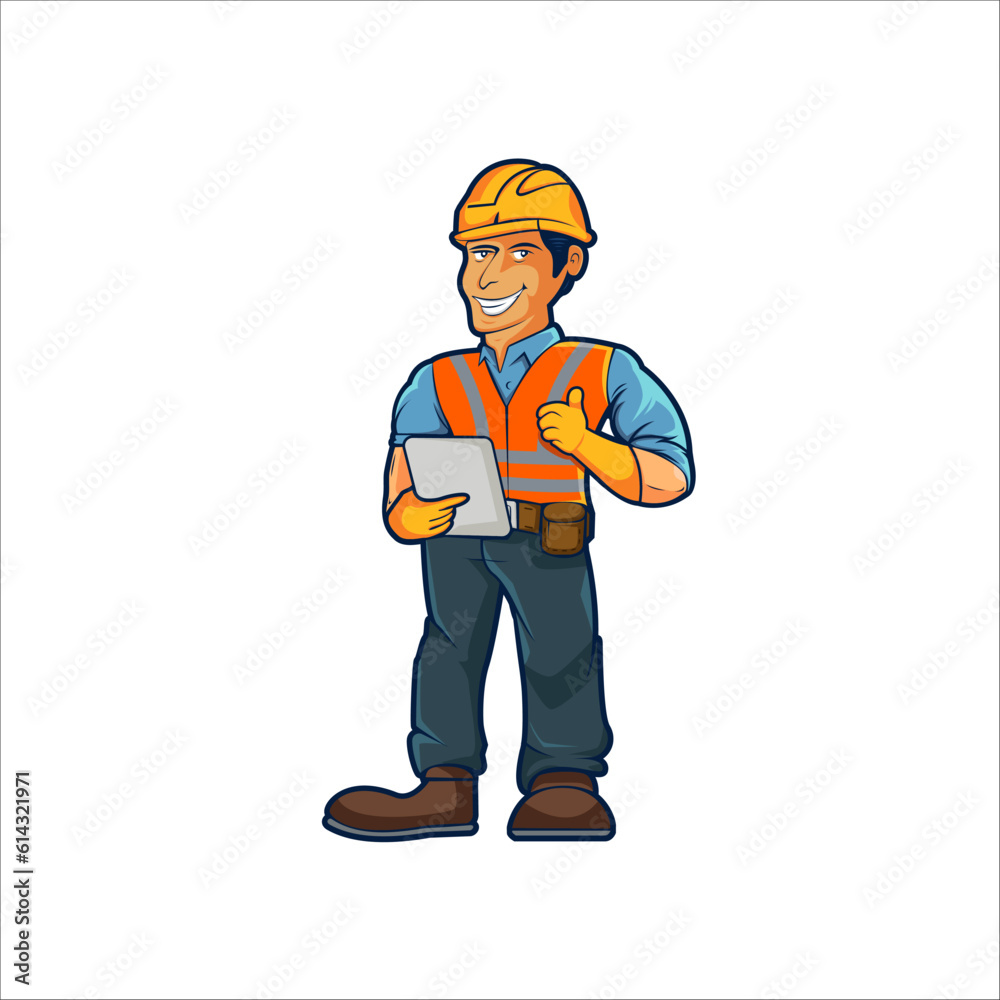 Contractor Mascot Logo Design, Construction worker cartoon character emblem, Building with Confidence. vector illustration Contractor Mascot Logo Design, Construction worker cartoon character emblem, Building with Confidence. vector illustration