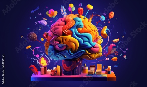 Colorful Creative Brain Illustration, Imagination and Inspiration Background. Generative AI