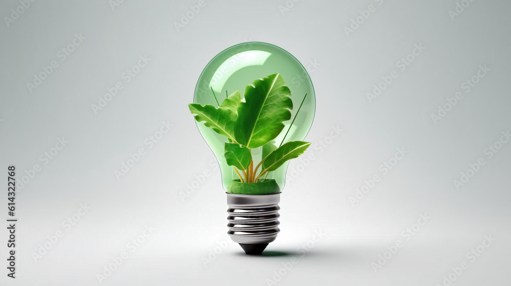 Leaves in bulbs. Ecological energy concept, environmental protection Leaves in bulbs. Ecological energy concept, environmental protection