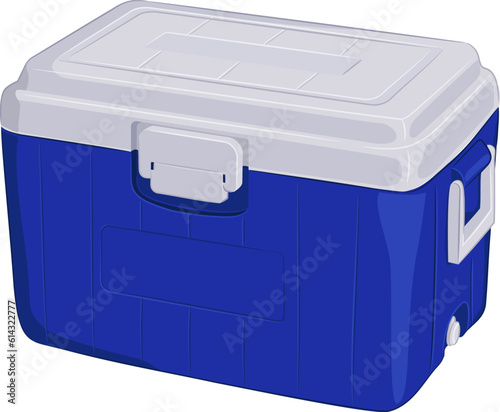 Color illustration of portable refrigerator for drinks. 
Vector illustration of portable beer cooler. Travel mini-refrigerator for drinks in vector. Illustration of summer holiday accessories. 
