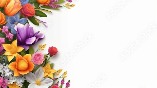 Beautiful composition of spring flowers and leaves on white background with copy space. generative Ai © Deep Ai Generation