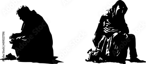 homeless and beggar man sitting silhouette
