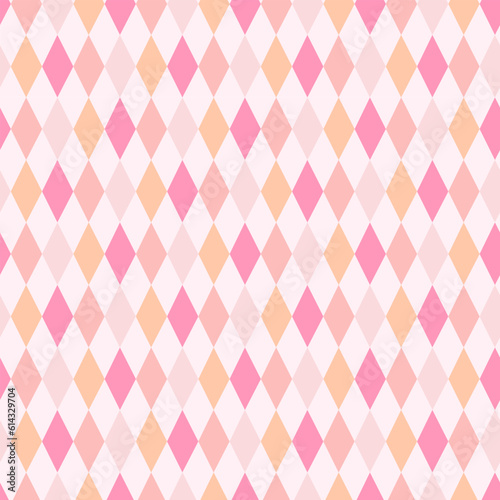 Pink diamonds on a light background. Seamless pattern. Smooth symmetrical rows of figures, delicate light image. Background for paper, cover, fabric, interior decor.