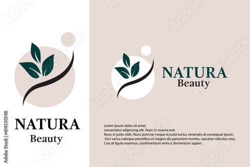 beauty natural logo with leaf and hair wave concept design for beauty care brand, beauty hair ,skin care and cosmetic
