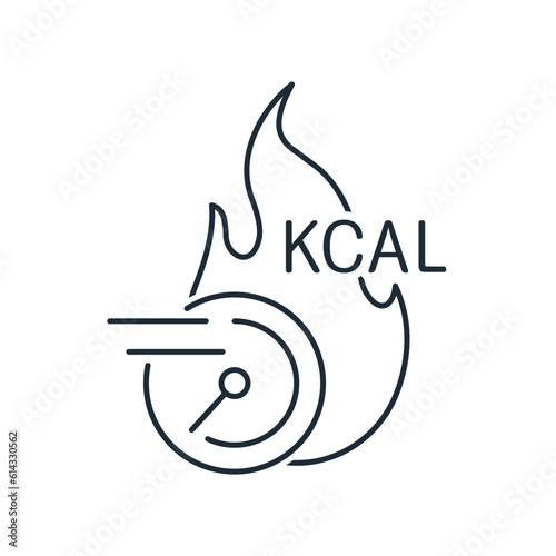 Flame and accelerator. Fast burning of calories. Vector linear icon isolated on white background.