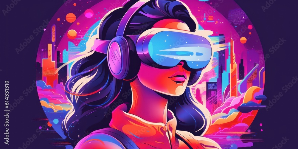 Woman with VR Headset Exploring the Metaverse, Virtual Reality Glasses of Modern Technology. Generative Ai Woman with VR Headset Exploring the Metaverse, Virtual Reality Glasses of Modern Technology. Generative Ai