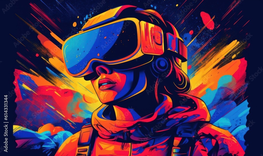 Woman with VR Headset Exploring the Metaverse, Virtual Reality Glasses of Modern Technology. Generative Ai Woman with VR Headset Exploring the Metaverse, Virtual Reality Glasses of Modern Technology. Generative Ai