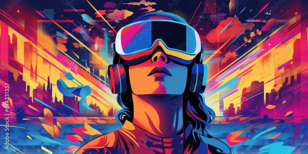 Woman with VR Headset Exploring the Metaverse, Virtual Reality Glasses of Modern Technology. Generative Ai Woman with VR Headset Exploring the Metaverse, Virtual Reality Glasses of Modern Technology. Generative Ai
