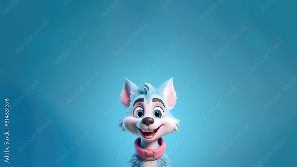 A Cute Cartoon Wolf Character Designs Skyblue White Pink. Generative AI
