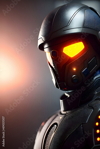 Luminescent Guardian: Futuristic Soldier in Advanced Nano Suit - Intense Gaze of Future Warfare