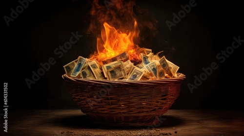 Fire Pile Of Euros In A Basket Igniting The Passion For European Financial Growth. Generative AI