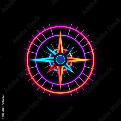 Compass Icon With Electrifying Neon Colors Illuminating The Directional Indicators. Generative AI