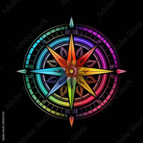 Rainbow Compass Rose A Compass Icon Showcasing A Beautiful Compass. Generative AI photo