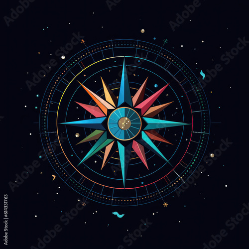 Stellar Guide A Compass Icon Resembling A Starry Sky With Each Cardinal Direction. Generative AI