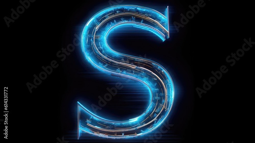 Letter S Trading Chart Blue Neon Lines Black Background. Generative AI
