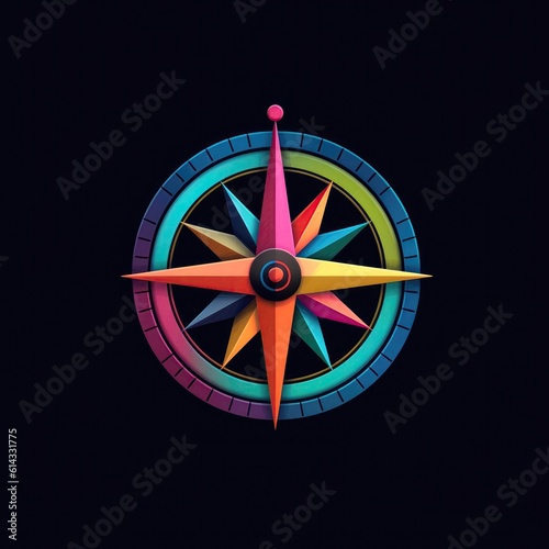 Technicolor Navigator A Compass Icon Featuring A Mix Of Bright Vibrant Colors. Generative AI