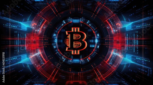 Bitcoin Big Data Cybersecurity Conceptual Background Blue Red Black. Generative AI