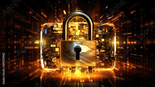 Lock Big Data Cybersecurity Conceptual Background Gold Black. Generative AI