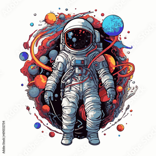 trippy astronaut cartoon detailed white background