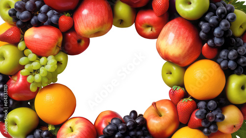 mix fruits frame isolated on transparent background cutout , generative ai