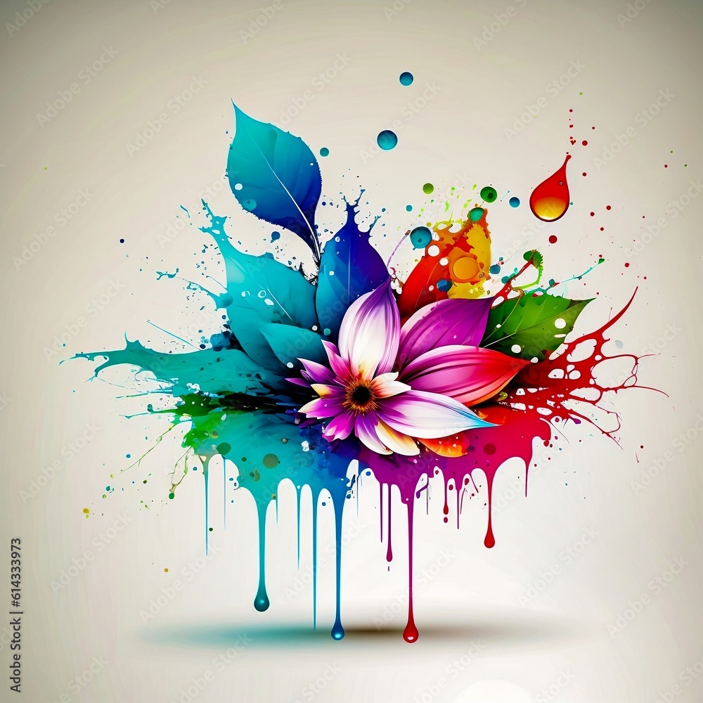 Colorful abstract floral background with water splash