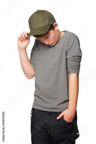 Fotografie Youth, young and shy kid boy, teenager or child with social anxiety, fear and introvert scared to be embarrassed