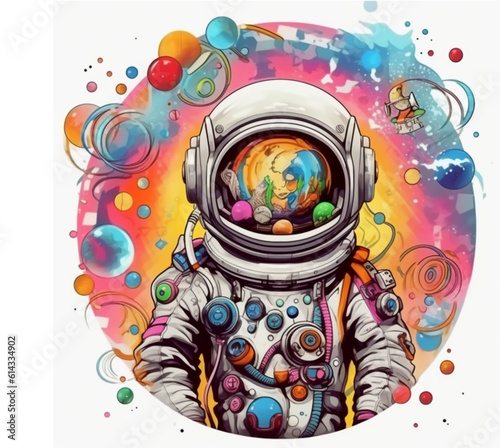 trippy astronaut cartoon detailed white background
