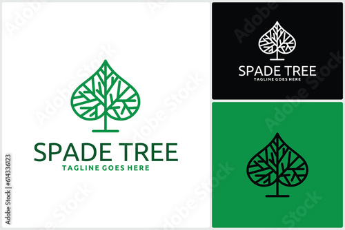 Simple Line Art Ace Spade Leaf Tree for Game Card Poker Club Logo Vector Design