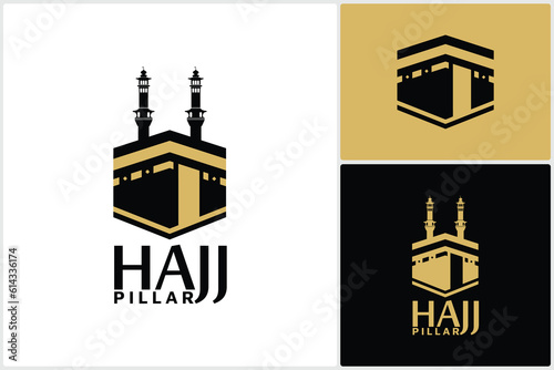 Masjidil Haram Hajj Umrah Kaaba Tour Travel Outline Minimalist Logo Vector Icon Design Illustration
