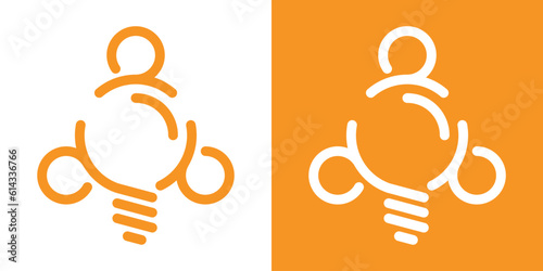 logo design people team work and lamp icon vector inspiration