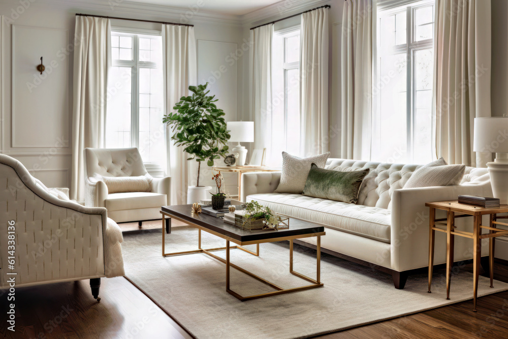 Cozy living room with white furniture, Generative AI Cozy living room with white furniture, Generative AI