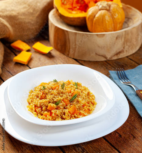 Delicious pumpkin risotto with parmesan cheese