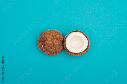 top view ripe coconut halves