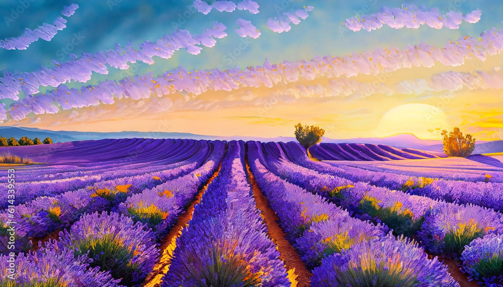 Obraz premium Lavender fields. Oil paint. Generative ai